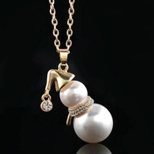 Women's Pearl Snowman Pendant Necklace Gold color comes with gift box