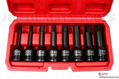 1/2'' Drive Impact Socket Hex Bits | 8pc SAE Set Long Air Allen Driver