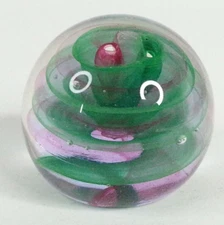 Caithness Crystal Pink Green Twirl Bubbles Paperweight from Scotland 