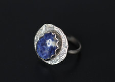 Sodalite Blue Oval Cabochon Gemstone 925 Sterling Silver Band Ring Size 8.5