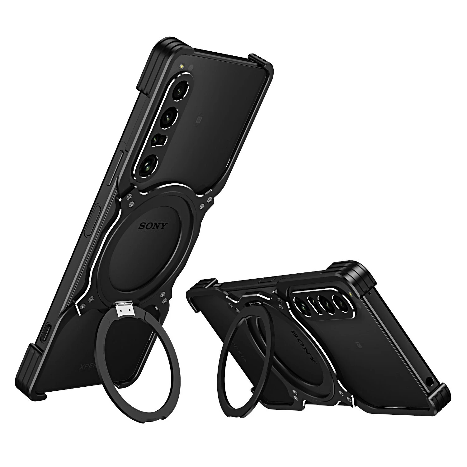 Magnetic Metal Armor X Type Rimless Stand Case For Sony Xperia 1 V , Xperia 1 IV - Picture 2 of 18