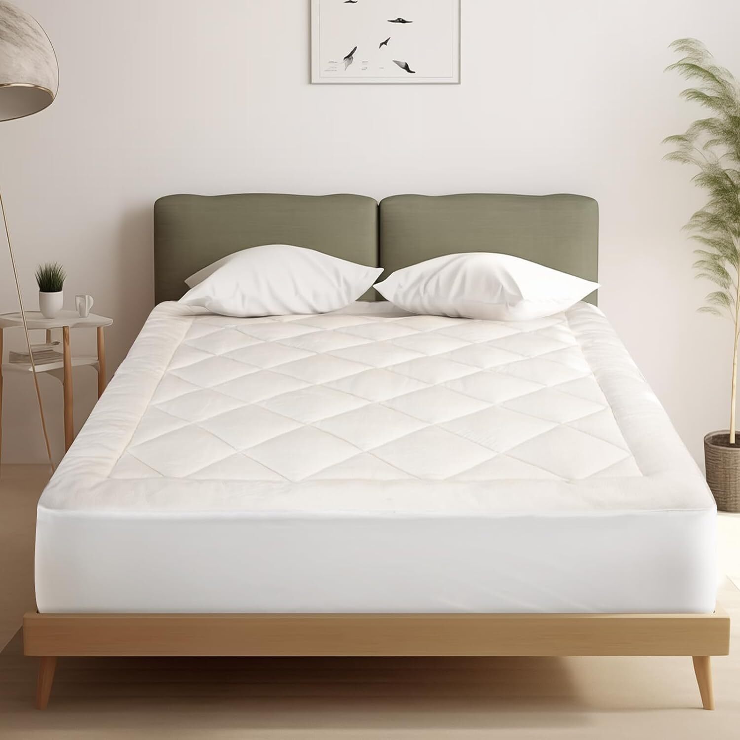 Bamboo Cooling Mattress Pad Full, Mattress Topper Quilted with 600GSM Down Al...