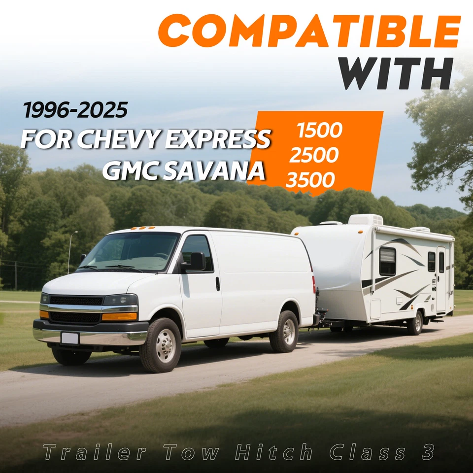 Receptor de enganche de remolque clase 3 de 2" para Chevy Express/GMC Savana 1500 2500 1996-25 Foto 2 de 4