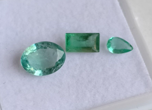 Lotto 3 pezzi smeraldo naturale dello Zambia taglio miniera di terra non trat... - Foto 6 di 7