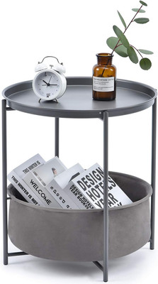 End Table, Metal Nightstand, Coffee round Table, Sofa Side Snack Table with Deta