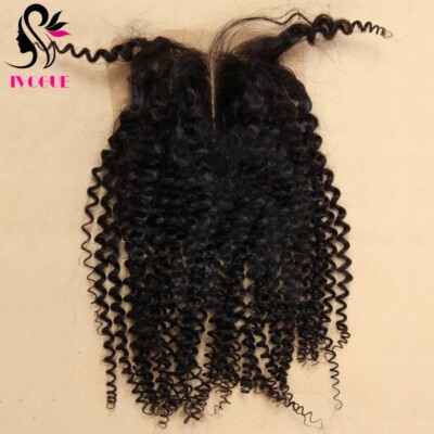 4x4 Transparent Lace Closure Virgin Human Hair Piece Kinky Curly Natural Black