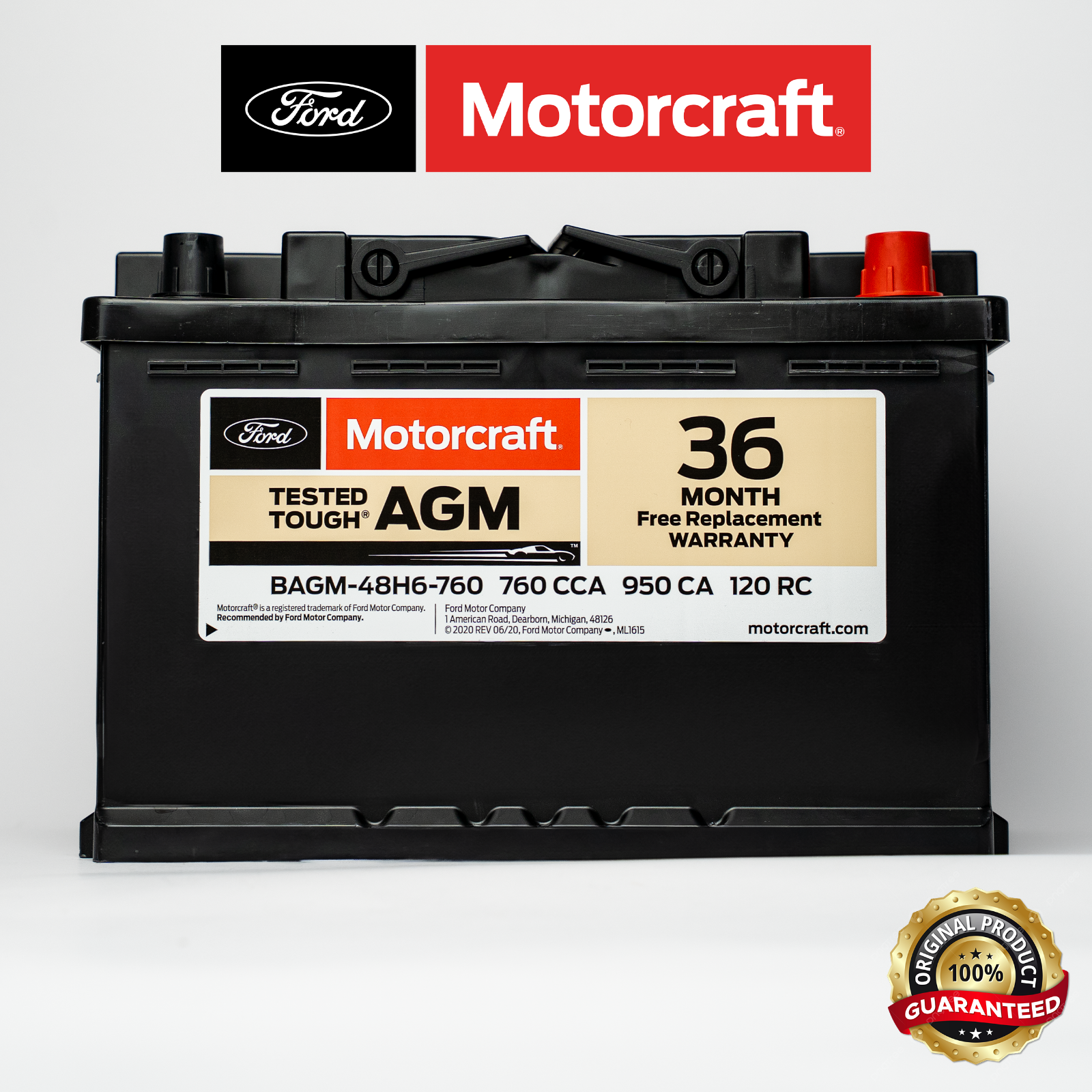 MOTORCRAFT BAGM48H6760 AGM Car Battery 12V 70Ah Group Size 48 H6 LN3