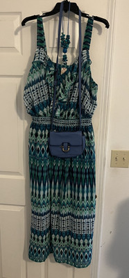 3 pc Faded Glory Women's  Multi Color  Sundress Size XXXL  JCrew purse, necklace