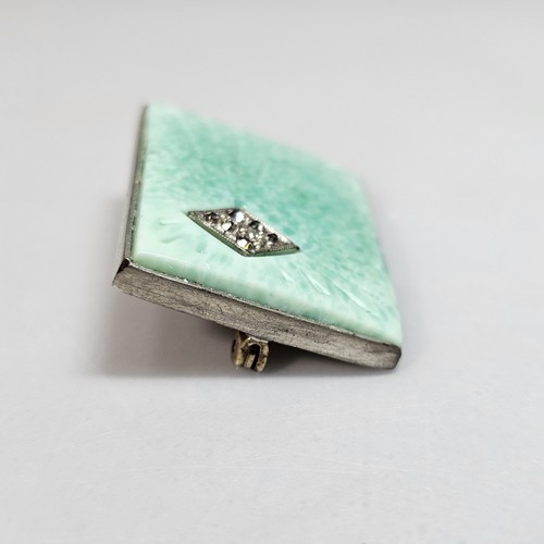 Broche Art Deco Vintage Vidrio Pekín Estrás Acento Rayos Verdes Tono Plata - Imagen 10 de 14