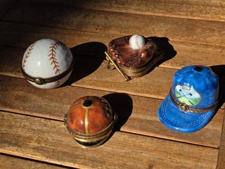 Set of 4 Limoges France Sports Themed Porcelain Trinket Boxes – Signed