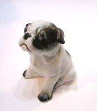 Vintage 1990s Brinns Bone China Porcelain Black White Dog Bulldog Puppy Figurine