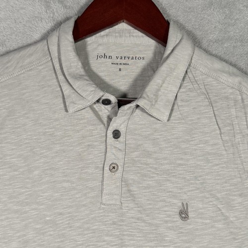 John Varvatos Polo Shirt Mens S Gray Slub Jersey Peace Logo Lightweight Victor