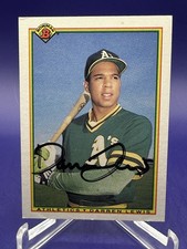 DARREN LEWIS 1990 Bowman AUTOGRAPH #463 - EX - Corner Ding - Oakland