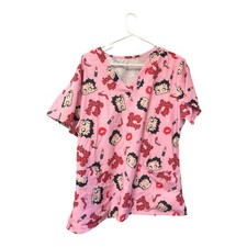 Betty Boop Scrubs Top Pink LightweightSize XL Fleischer Studios Double Pockets