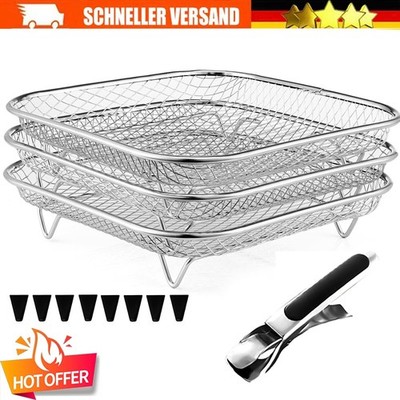 12x Air Fryer Grillrost Zubehör Edelstahl Heißluftfritteuse Rack Rund für Ninja