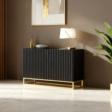 100cm Sideboard Black Matt Body & Black Reeded Doors | Gold Metal Base | Modular