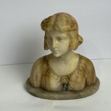 Art Nouveau Woman Bust Alabaster Marble Statue Made In Italy Signed Antique (f1
