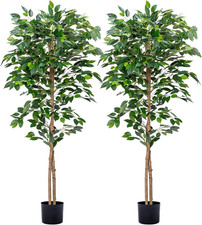5FT Faux Ficus Trees - 2 Pack with Realistic Leaves for Home  Office Decor