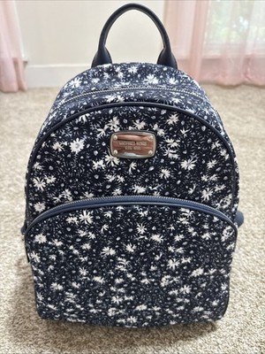 MICHAEL KORS Women's MK Abbey Navy Blue White Floral Backpack Nylon Leather NEW
