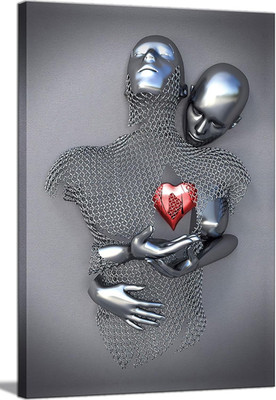 Framed Wall Art for Bedroom 3D Metal Effect Love Heart Couple Wall Art Decor for