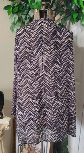 New Directions Multicolor Zigzag Long Sleeve Chiffon Cover Up - Picture 2 of 13