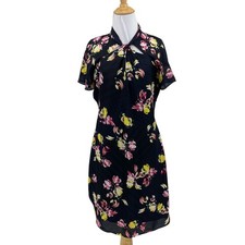 Banana Republic Dress Women 6 Navy White Floral Cutout Twist Neck Back Zip Lined