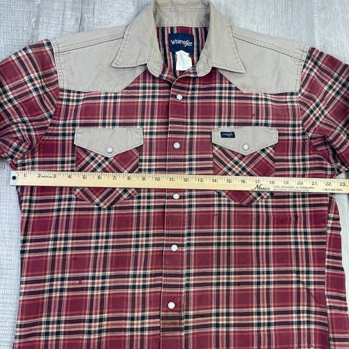 Vintage Wrangler Brushpopper Pearl Snap Western Hemd Herren Large rot kariert Cowboy T - Bild 10 von 11