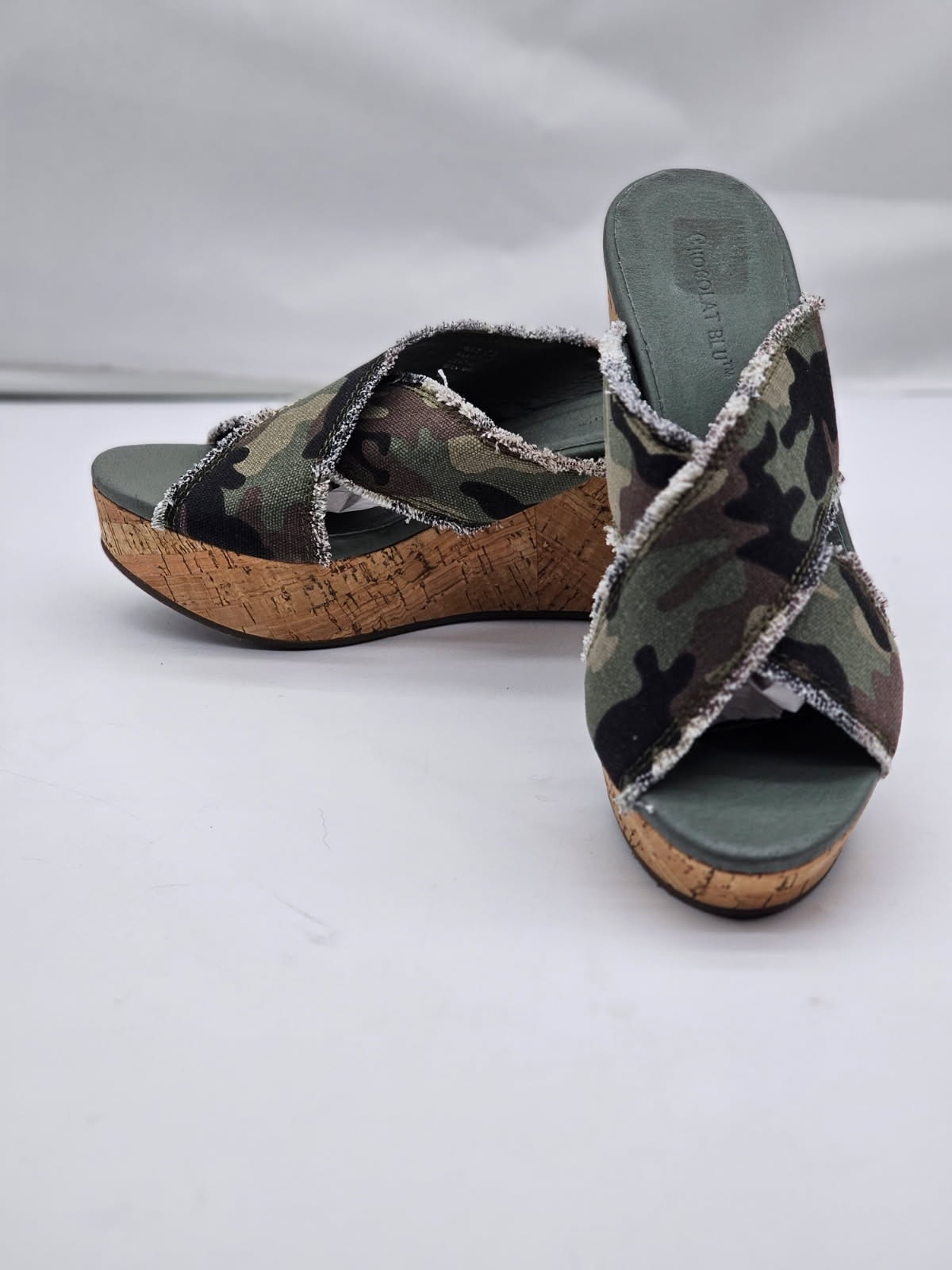 Chocolat Blu Women's Wild Denim Camo Wedge Heel Sandal  Size 7.5