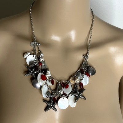 Beach Themed Silver Charm Statement Necklace