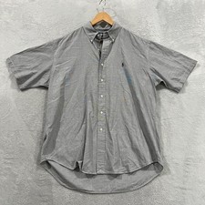 Ralph Lauren Shirt Men's Large Grey Blake Button Up Short Sleeve Pony Preppy