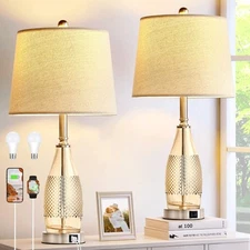27" Glass Table Lamps for Bedrooms Set of 2 Modern Lamps for Nightstand with ...