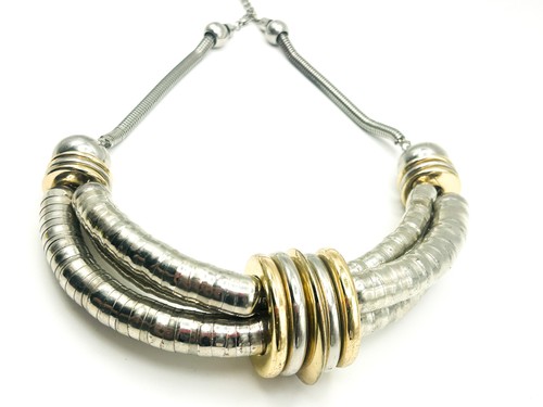 Silver & Gold Tone Chunky Y2K Industrial Collar Necklace – 17.5”