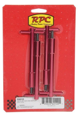 Racing Power Company 4-piece 4'' Red Aluminum Anodized T-Bar Wing Nut Kit