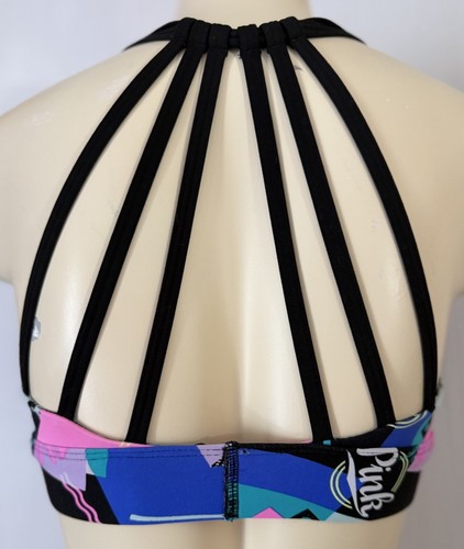 🌴🩷🖤💜VS PINK ULTIMATE Strappy Racerback Bra-Multicolor Palm Trees-Size XS