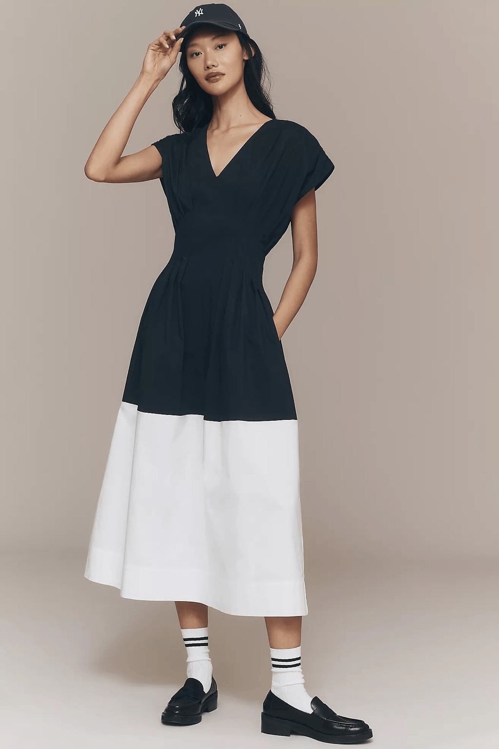 New Anthropologie Exquise Pleated Short-Sleeve Twofer Midi Dress Size M