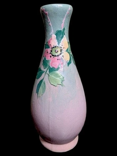 Weller Pottery 7" Hudson Vase Timberlake 1900-1920 blue/green pink