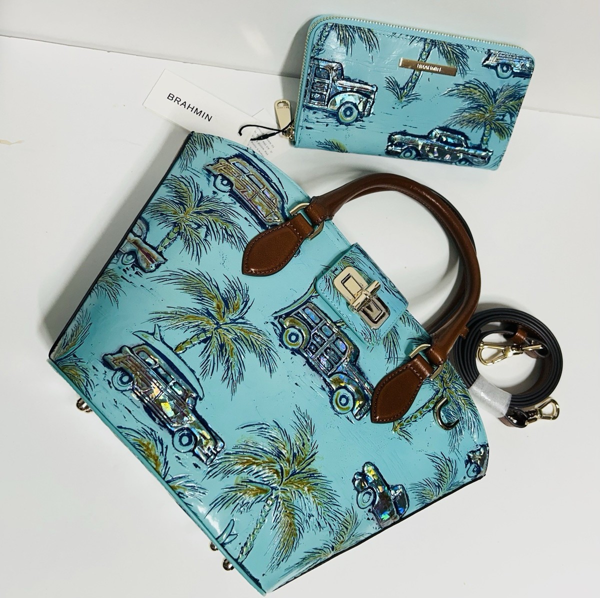 BRAHMIN NWT TROPIC BLUE COPA CABANA JENNY SATCHEL & SURI WALLET