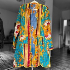 Reversible Kantha Quilted Jacket Handmade Floral Patchwork, India-Sz XL