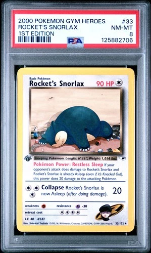 2000 POKEMON GYM HEROES 1ST EDITION #33 ROCKET'S SNORLAX PSA 8