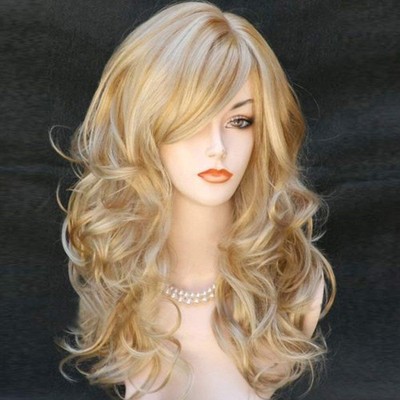 Blonde Perücke lang gewellt cosplay perücke für Frauen, 70 cm, synthetisch, H...