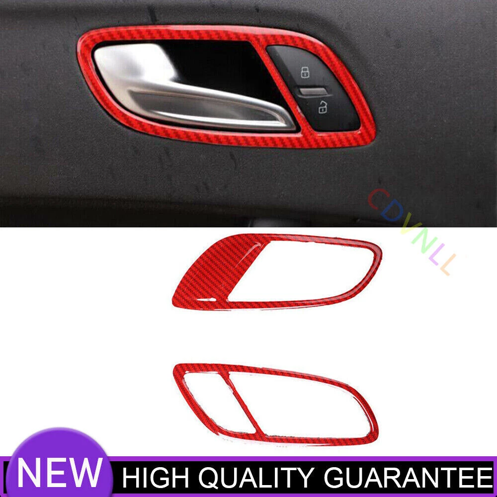Fit For Audi TT 2008-2014 Red Carbon Fiber Car Inner Door Handle Frame Decor 2*