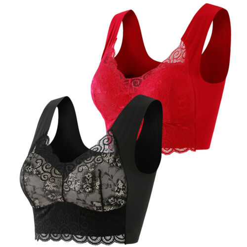 2-Pack Lace Bras Plus Size Bra Women Underwear Bralette Crop Top Push Up Bras - Picture 26 of 61