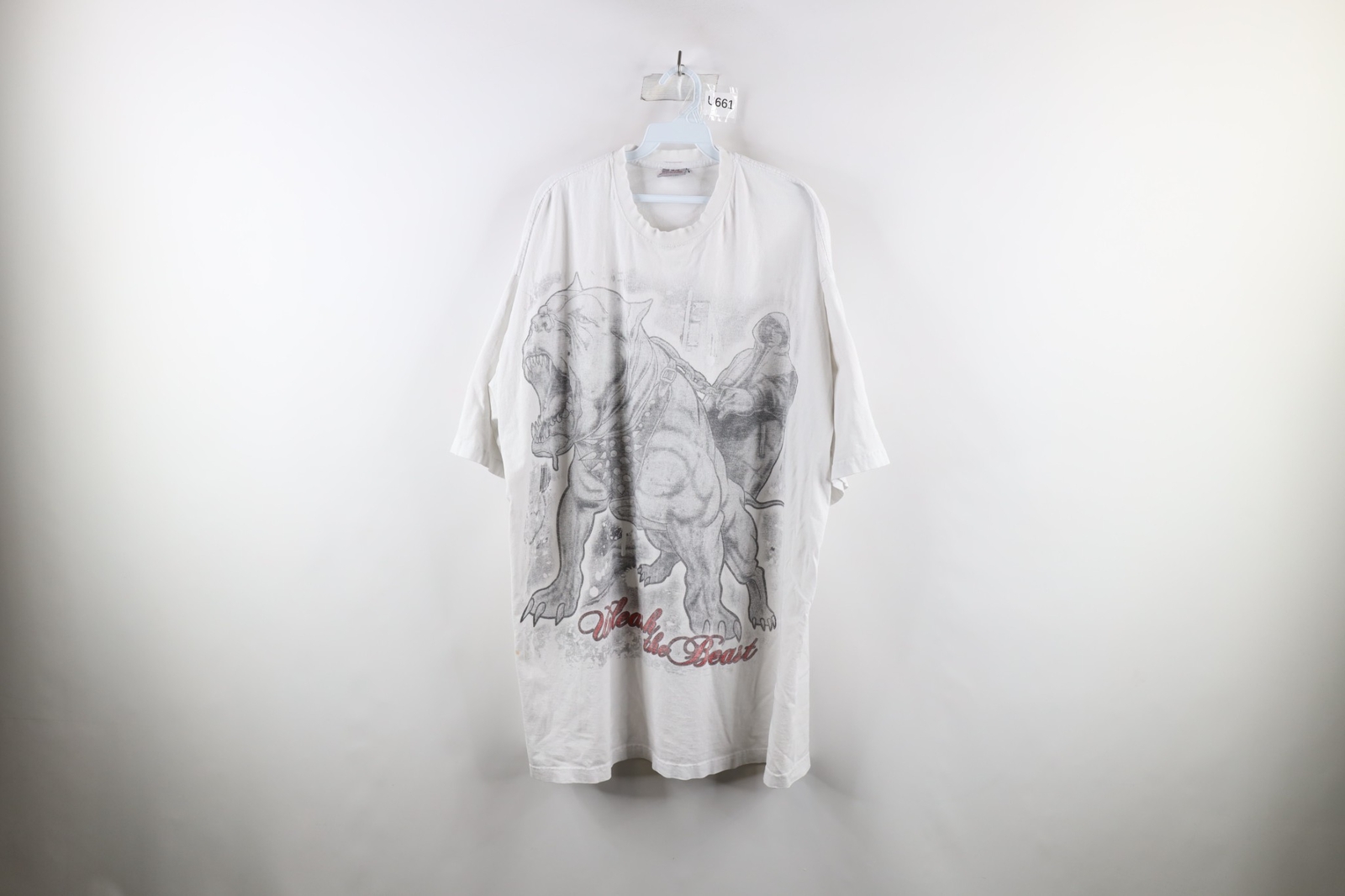 Vtg Streetwear Mens 3XLT Distressed Hip Hop Unleash the Beast Pit Bull T-Shirt