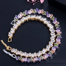 White Gold Cubic Zircon Multi Color Women Wedding Bracelet Fashion Jewelry Gift