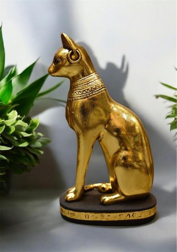 Egyptian Antiquities goddess Bastet cat with scarab stone covered with gold leaf - Picture 6 of 9