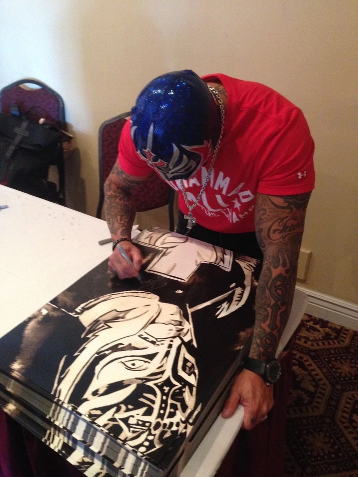 Rey Mysterio Signed 18x24 Poster PSA/DNA COA WWE Rob Schamberger Art Print Auto - Image 3 of 4
