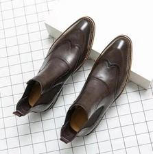 Men's Pumk Business Casual Chelsea Ankle Boots Pointy Toe Pull On Formal Fashion