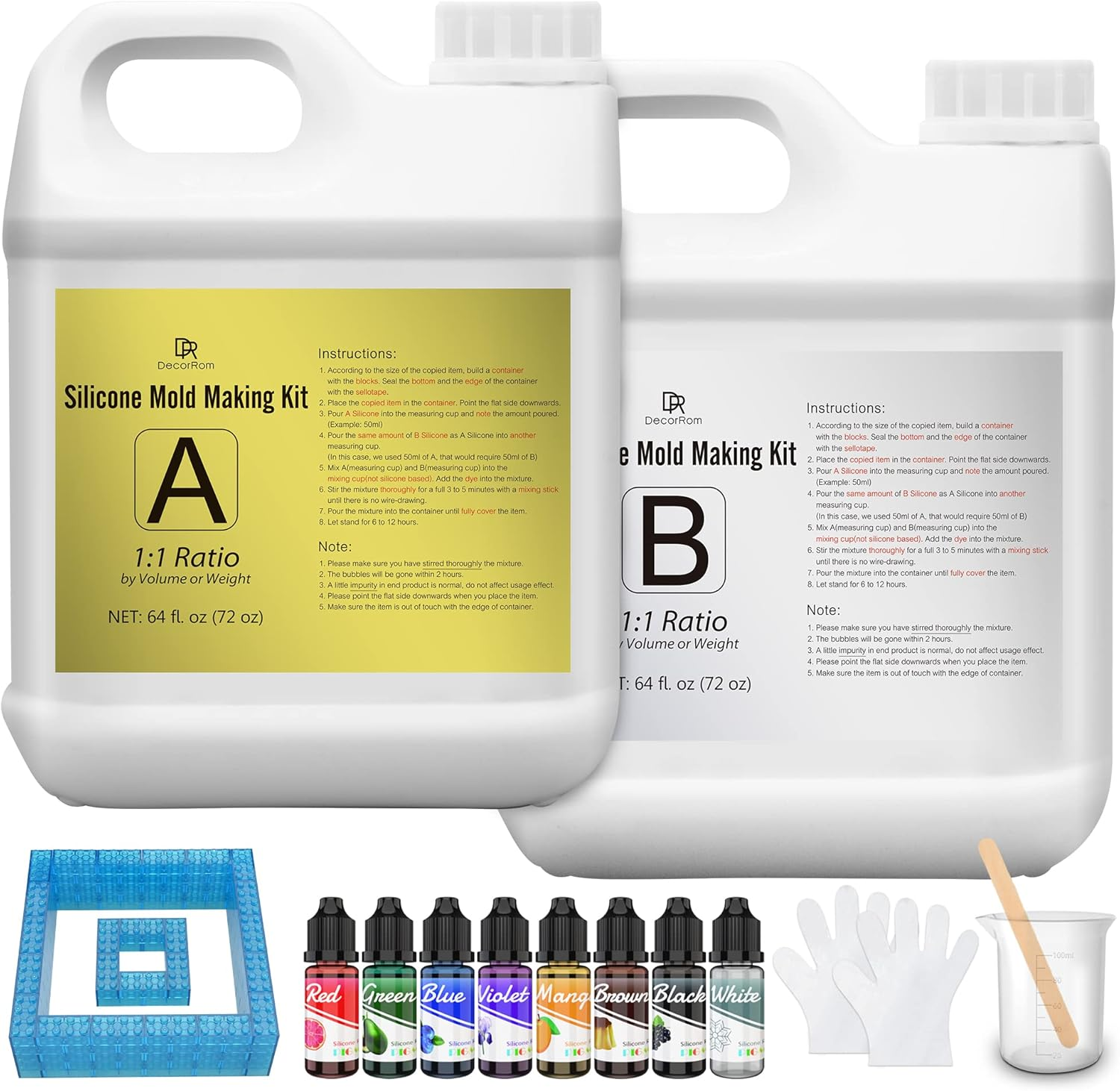 Silicone Mold Making Kit - 1 Gallon Kit Translucent Liquid Silicone Rubber 15A w