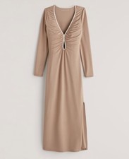 Abercrombie and Fitch Long Sleeve Keyhole midi Dress SMALL PETITE BROWN