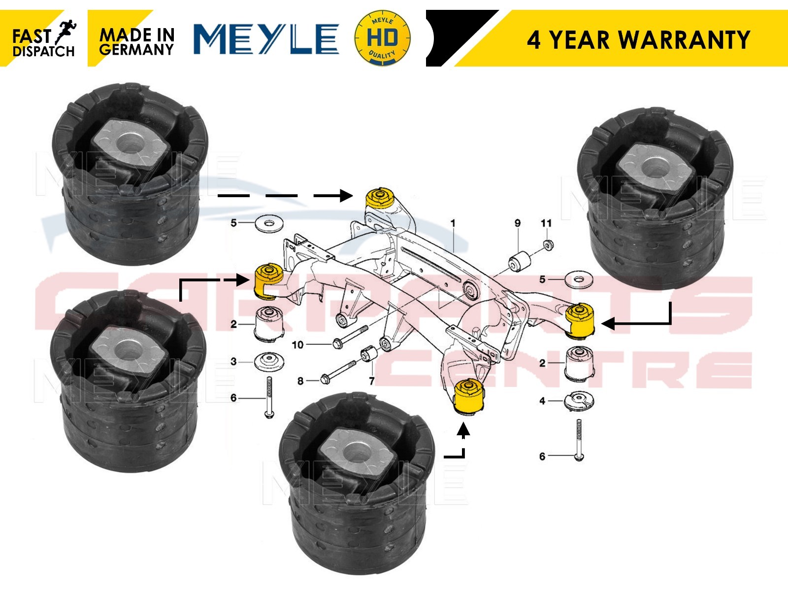 FOR BMW X5 E53 0007 4x REAR SUBFRAME BUSHES MEYLE HEAVY DUTY